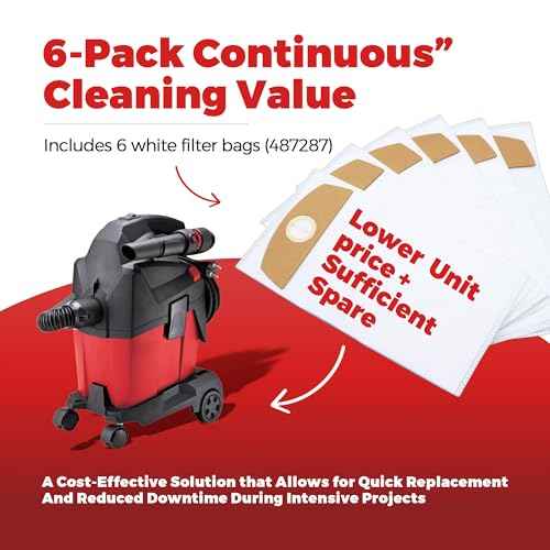6-Pack Wet/Dry Dust Bags for FLEX 24V Brushless Wet/Dry Vacuum | Filter Bags Compatible with FLEX VC 6L MC & VC 6L MC 18.0 | Vacuum Cleaner Replacement Bags 487287
