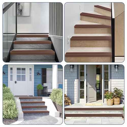 Stair Edge Trim Self Adhesive Vinyl Stair Nosing Molding Trim Non-Slip Rubber Nose Protector Peel and Stick Anti-Slip Edging for Indoor & Outdoor Use (Brown, 4 in x 40 Ft)