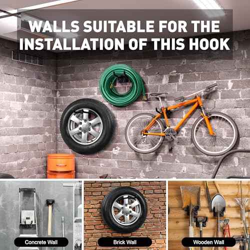SMART JERRY - 4 Pack Heavy Duty Garage Hooks, Wall Mounted Tool Hangers for Ladders, Bicycles, Car Tires, Garden Tools, Chairs, Garage Storage Organization, 60 LB Max Load Each Hook