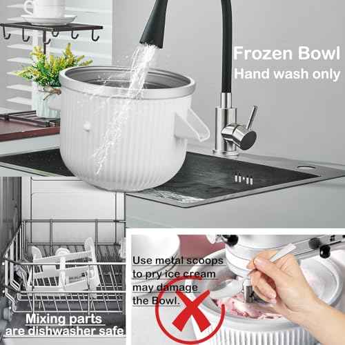 Ice Cream Maker Attachment for KitchenAid Stand Mixer, Ice Cream Bowl Fit for 4.5Qt and Larger Stand Mixers, Ice Cream & Sorbet Gelato Maker Attachment, 2 Quart, White