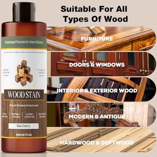 Wood Stain - Stain for Wood - Natural Stain for Furniture - Water Based | Fast Drying, Low Odor - Outdoor & Indoor Paint for Paneling, Cabinets and More - 6.7oz (Red Cherry)