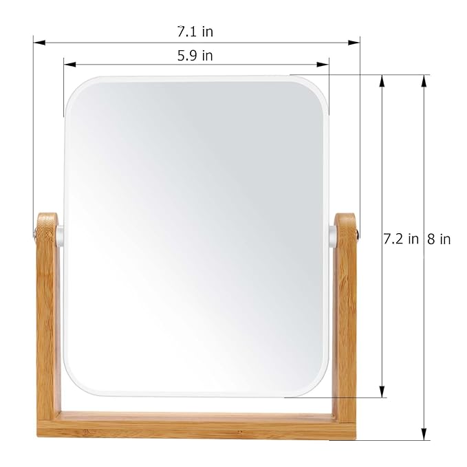 LFOYOU Vanity Makeup Mirror with Natural Bamboo Stand, Double Sided 360 Degree Swivel Magnifying Mirror, Tabletop Magnified Make up Mirror for Bathroom or Bedroom 8 Inch