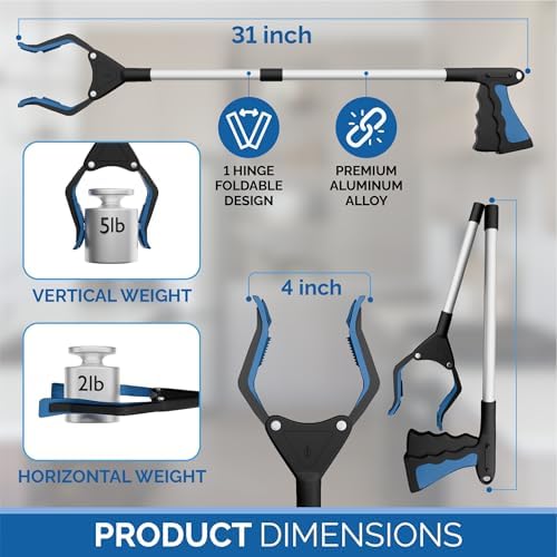 Grabber Reacher Wheelchair aid,FitPlus Premium Grabber Tool accesery 34 Inch, Strong Magnet Grabber Reacher for Elderly, Lightweight Extra Long Handy for Trash (Blue Orange, 32 Inch 2 Pack)