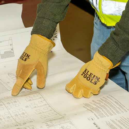 Klein Tools 60608 Work Gloves, All-Purpose Premium Leather Gloves, Abrasion-Resistant, Heavy-Duty, Ideal for Wire Pulling Work, Large