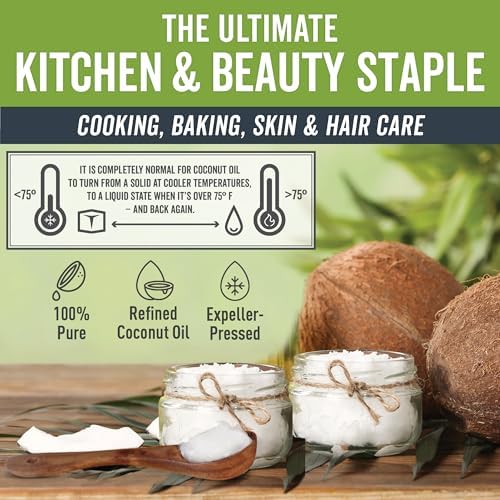 Viva Naturals Refined Coconut Oil - Expeller-Pressed Bulk Organic Coconut Oil for Cooking and Baking with Neutral Flavor & Aroma - USDA Organic Certified Hair Oil and Skin Moisturizer, 128 fl oz (1 Gallon)