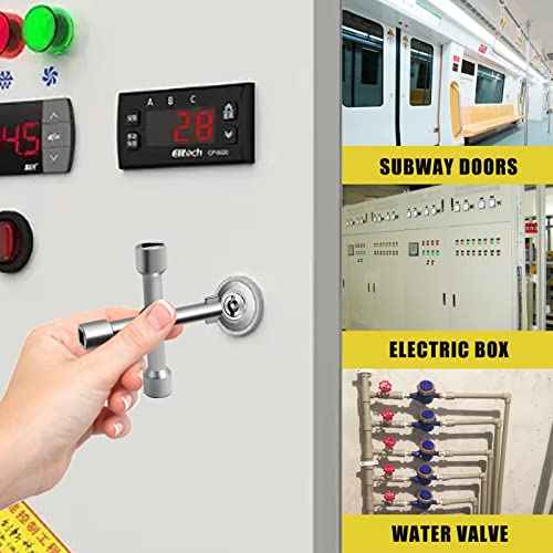 4-Way Multi-Functional Utility Key, 4 in 1 Universal Cross Key Stainless Steel Triangle Square Key for Water Gas Meter Valve Elevator Cabinet (Silver)