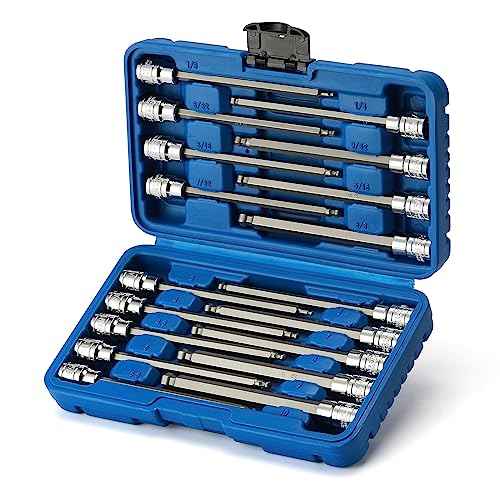 EMENTOL 18PCS 3/8" Drive Long Ball-End Hex Bit Socket Set, CR-V, S2 Steel, SAE/Metric, Extra Long Allen Bit Socket Set, 1/8 Inch - 3/8 Inch, 3mm - 10mm