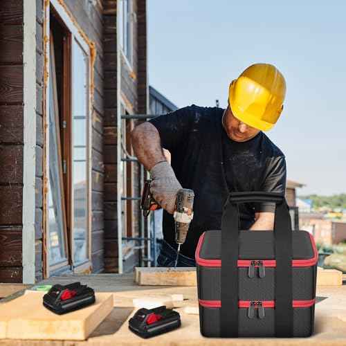 Case Compatible with Milwaukee Battery/for Dewalt/for Makita 18V/20V Max Lithium-Ion Batteries, Double Layer Storage Tool Bag for Replacement Battery &Rapid Optimum Charger with 10 Dividers (Box Olny)