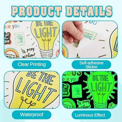 Jesus Christian Bible Wall Decals Glow in The Dark, Christ Faith Inspirational Motivational Room Decor, Positive Peel and Stick Wallpaper Kids Sticker
