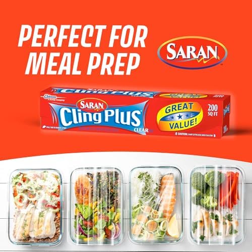 Saran Cling Plus Clear Plastic Wrap, Bulk Food Storage, Easy Dispense, 2,400 Sq Ft Roll