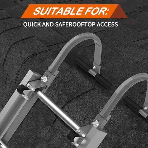 Roof Ladder Hook with Wheel Heavy Duty Ladder Stabilizer for Roof Ridge Extension Ladder, Rubber Grip T-Bar for Damage Prevention Lock Jaw Ladder Grip,Fast & Easy to Access Steep Roofs(Patent)
