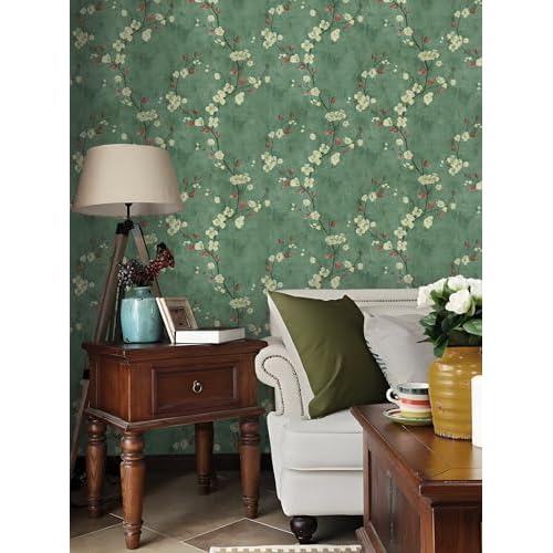 Safiyya 118"x17.7" Green Floral Peel and Stick Wallpaper Vintage Contact Paper Removable Self-Adhesive Wall Paper for Bedroom Vinyl Roll
