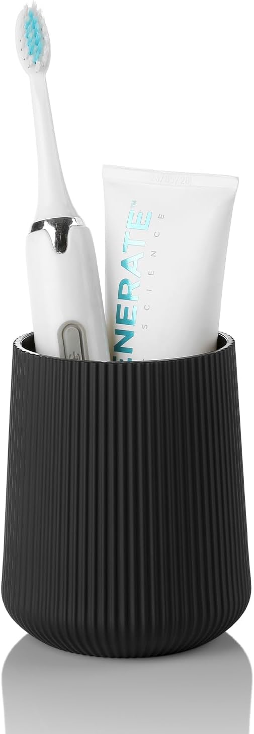 YAUKPH Black Striped Toothbrush Holder for Electric Toothbrushes Bathroom Organizer Cup for Toothpaste Kids & Adults