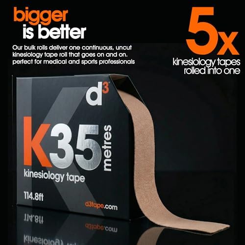d3 K35 Kinesiology Tape Bulk Roll Electric Blue - 2in x 115ft Extra Long Uncut Hypoallergenic Physio Sports Strapping for Knee, Shoulder Back Muscle & Joint Support for Injury Recovery
