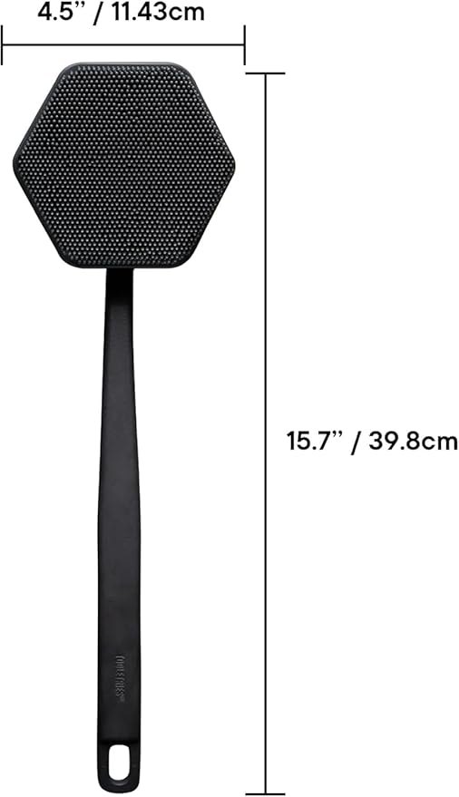 TOOLETRIES Silicone Back Scrubber for Shower, Exfoliating Body & Bath Brush, Long Ergonomic Handle, Non-Slip Grip for Hard-to-Reach Areas, Hygienic Silicone Bath Accessory for Men & Women - Sand