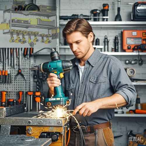 Power Tool Organizer for Tool Storage,7 Drill Holder Wall Mount and Storage Rack for Garage Organization, Heavy Duty Metal Tool Shelf for Father's day Gift