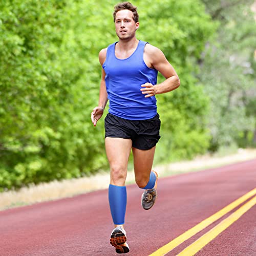 Chivao 2 Pairs Calf Brace Adjustable Shin Splint Support Lower Leg Compression Wrap Calf Sleeves for Men Women Pain Relief, Increases Circulation Reduces, Muscle Swelling(Blue, Black)