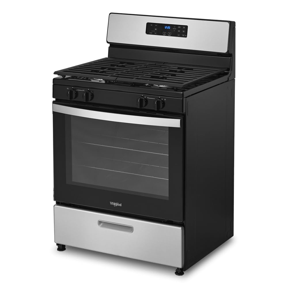 Whirlpool WFG320M0MS 30 Inch Freestanding Gas Range with 4 Sealed Burners, 5.1 cu. ft. Capacity, SpeedHeat™ Burners, Frozen Bake™, Sabbath Mode, Broiler Drawer, and Star-K Certified: Stainless Steel