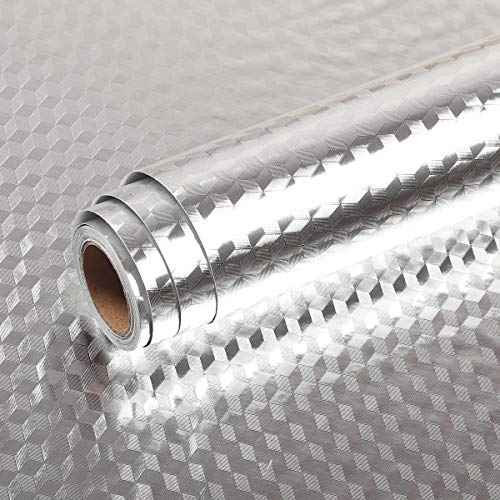 Livelynine Waterproof Kitchen Stickers for Cabinets Heat Resistant Backsplash Wallpaper for Kitchen Wall Self Adhesive Shelf Drawer Liner Stove Silver Contact Paper 15.8x78.8 Aluminum Foil Sink Cover