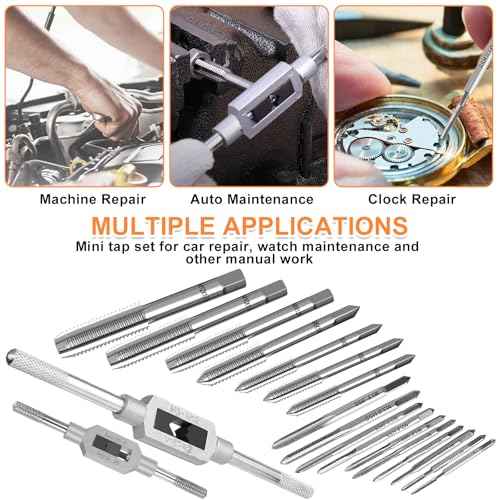 Metric Tap Set 19Pcs, Tap and Die Set, Hand Screw Thread Taps Set, Mini Metric Plug Tap Screw Tap Drill Tap Drill Set Tapping tool M1-M3.5 M4 M5 M6 M8 M10 M12 with 2 Adjustable Tap Wrench Tool