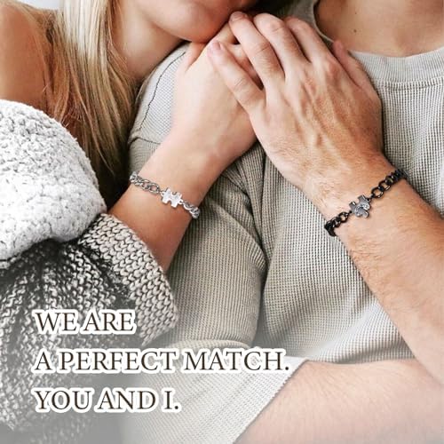 Matching Bracelets for Couples : Long Distance Relationship Gifts Puzzle Heart Stainless Steel Bracelets for Women Men His Hers Bracelets Set for Bf gf Husband Wife Friends Anniversary Promise Gift
