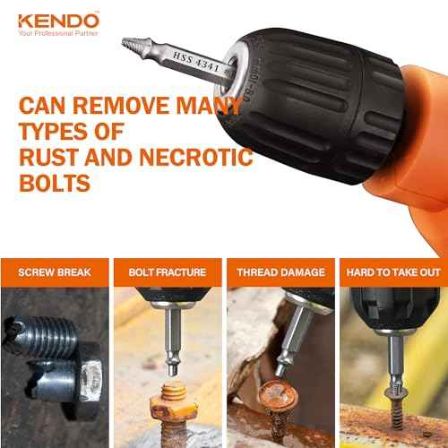 KENDO 6PC HSS Damaged Screw Extractor Set - Remover for Stripped Screws Nuts & Bolts, Drill Bit Tools for Easy Removal of Rusty & Broken Hardware, Easy Removal of Rusty Broken Hardware Gift