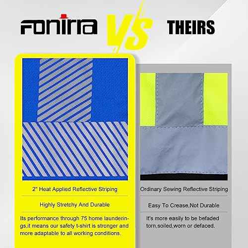 FONIRRA Safety Reflective High Visibility T Shirts for Men with Long Sleeve Construction Work Shirts ANSI Class 1 Blue