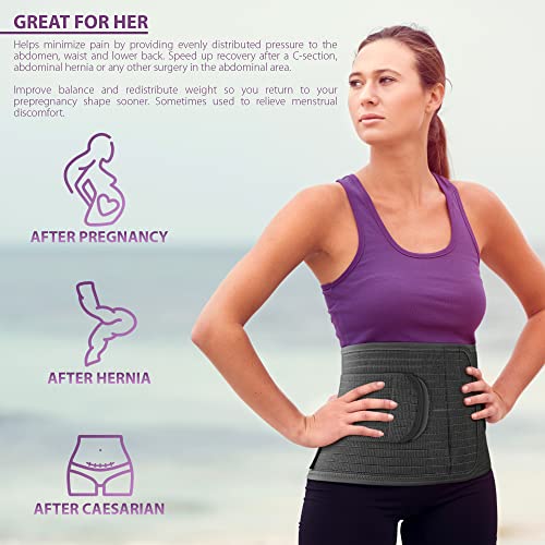 ORTONYX Ergonomic Abdominal Binder Waist and Lower Back Support Belt, Back Brace for Women & Men - Breathable, Elastic, With Extra Band - Black L/XL
