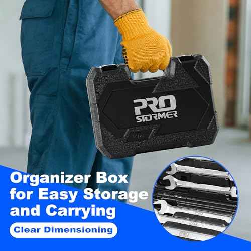 Prostormer 14-Piece SAE Flex-Head Ratcheting Wrench Set, 1/4" to 1" Combination Wrench Kit with Storage Case, 72 Tooth, Cr-V Steel Constructed