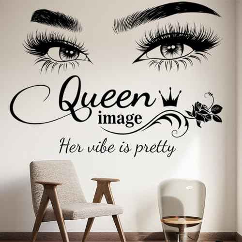 Eyelash Wall Decals for Bedroom Queen Eye Quotes Decor Murals for Living Room Lash Room Decor Stickers 3D DIY Art Decorations Peel and Stick