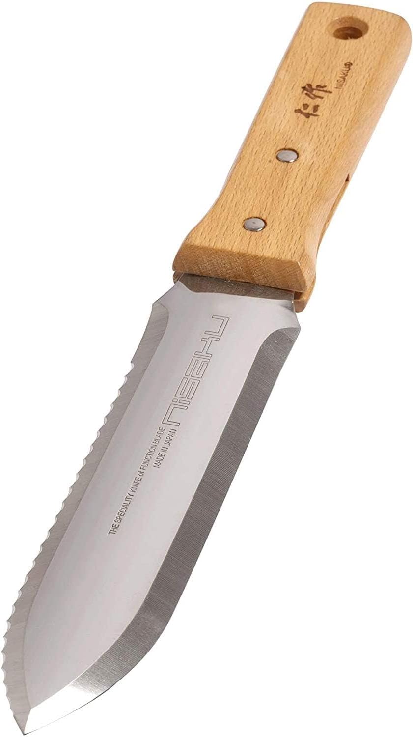 NISAKU NJP650 The Original Hori Hori Namibagata Stainless Steel Weeding Knife, 7.25-Inch Blade