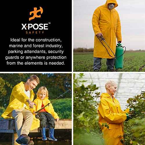 Xpose Safety Heavy Duty Yellow Rain Coat .35mm PVC 48in Raincoat Jacket with Detachable Hood, Waterproof, Fishing