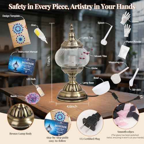 DIY Turkish Mosaic Lamp Kit,Table Lamp Making Kit, Easy No Skills Craft for Family Team,Decorative Table Desk Light Crfat Kit for Living Room Bedroom, Make Your Own Table Lamp,Gifts,Purple