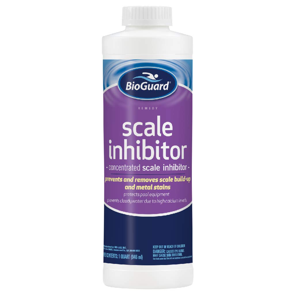 BioGuard Scale Inhibitor, 32 oz, Pack of 2, Concentrated Formula, Prevents and Removes Scale Build-Up and Metal Stains, Protects Pool Equipments