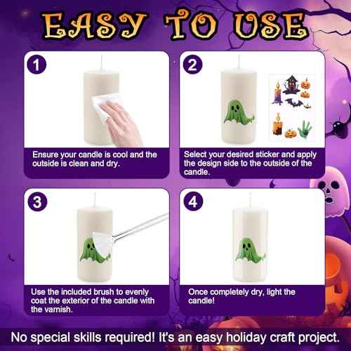 Candle Varnish, Gloss Varnish for Halloween Decorations Long Lasting Protection with Halloween Candle Sticker for Candles Pumpkin Lanterns Skeleton Props and Other Crafts, 100ML