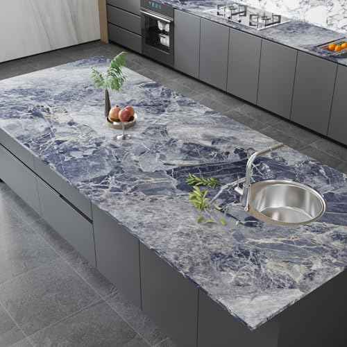CRE8TIVE Navy Grey Cracked Marble Contact Paper for Kitchen Countertops 12"x80" Adhesive Matte Marble Wallpaper Peel and Stick Waterproof Granite Countertop Contact Paper for Bathroom Cabinets Drawers