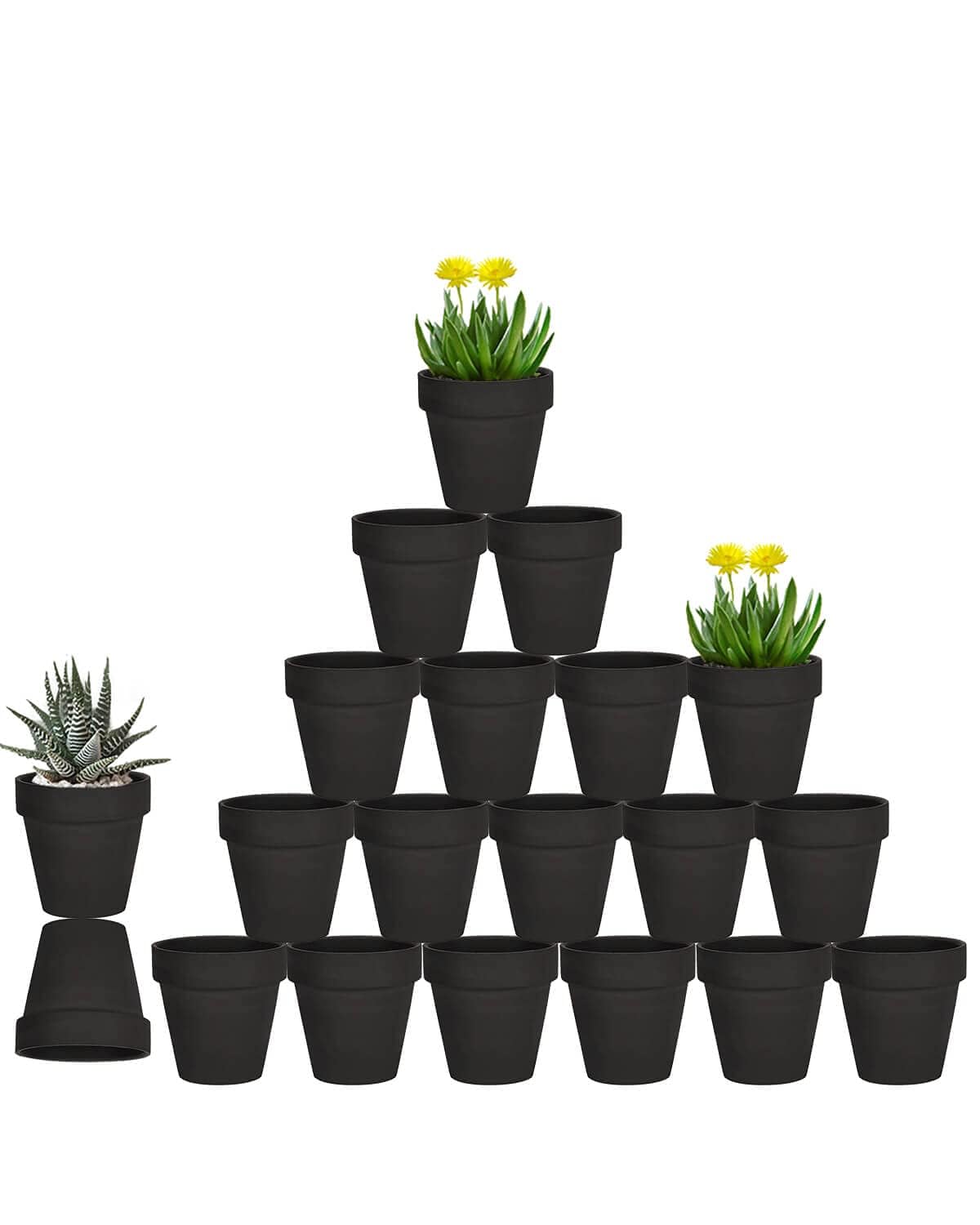 vensovo 3 Inch Black Terra Cotta & Terracotta Pots with Drainage - 20 Pack Clay Flowerpots, Succulent Nursery Planter Great for Plants, Crafts, Wedding Favor