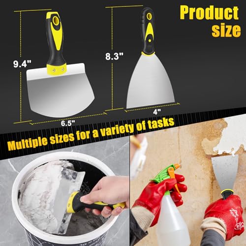 Bucket Scoop - 6.5" Arc-shape Stainless Steel Bucket Scraper and 4" Putty Knife Set - Rustproof Bucket Scoop for Drywall, Plaster - Scraper Hand Tool with Soft-Grip Handle