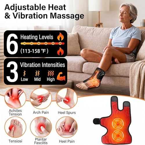 Foot Massager for Neuropathy Plantar Fasciitis Pain Relief, Cordless Heated Vibrating Wrap-Around Ankle Feet Massager,3 Modes,6 Heat Levels,Adjustable Timer,Portable for Home Travel (Black)
