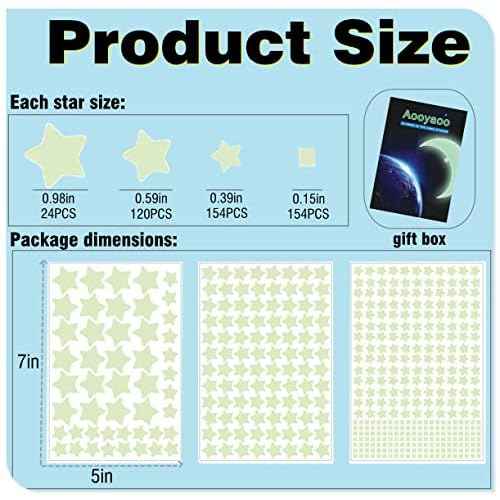 aooyaoo Glow in The Dark Stars Wall Stickers, Glowing Stars for Ceiling and Wall Decals, Perfect for Ceiling, Wall, Room or Party Birthday Gift (452Pcs, Blue)