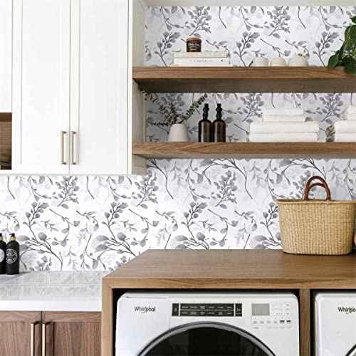 Orainege Gray Floral Wallpaper Peel and Stick Wallpaper Self Adhesive Floral Contact Paper Waterproof 17.7 in ¡¿118.1 in Removable Wall Paper for Bedroom Bathroom Cabinets Decor