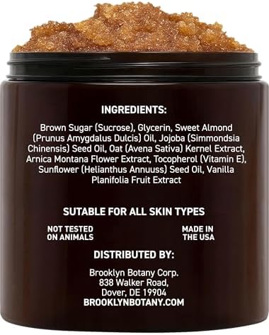 Brooklyn Botany Brown Sugar Body Scrub - Moisturizing and Exfoliating Body, Face, Hand, Foot Scrub - Fights Acne, Fine Lines & Wrinkles, Great Gifts For Women & Men - 10 oz