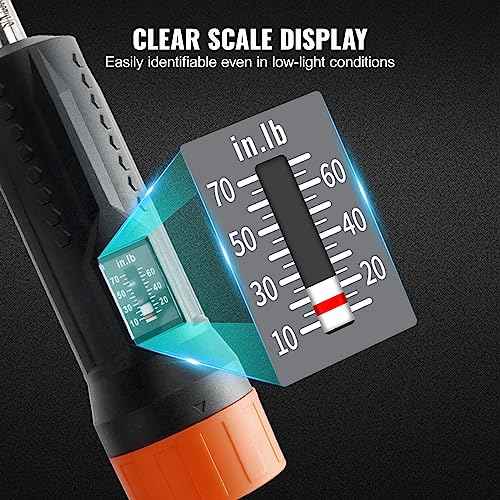 VEVOR 1/4" Drive Torque Screwdriver Wrench Set | 10-70 in-lbs Torque Adjustment Range | 1 in-lb Increment Torque Screwdriver | Driver Bits Set with View Window, 12 Bits & Case, Magnetic Function
