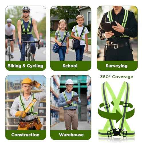 cobee 20 Pcs High Visibility Reflective Vests, Adjustable Safety Vests with Quick Release Buckle Bright Yellow Reflector for Running Cycling Construction