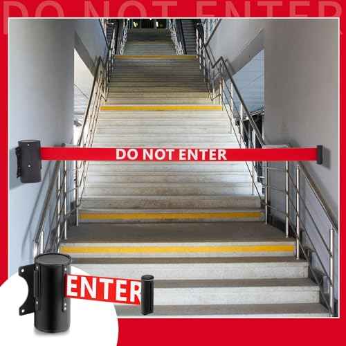 Landical 2 Pcs Fixed Wall Mount Retractable Barrier Belt DO NOT Enter Sign Safety Belt Barrier Rope with Braking System Locking Button for Crowd Control Parking