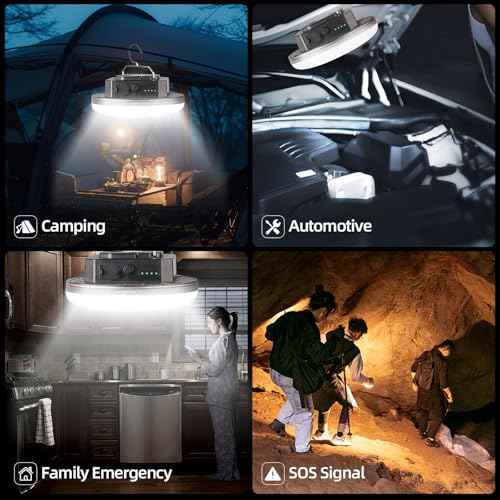 LED Camping Lantern, USB-C Rechargeable 5000LM 20H Runtime, 4 Modes with SOS, IPX5 Waterproof, Magnetic Base & Foldable Hook for Outdoor, Tent, Emergency & Hurricane