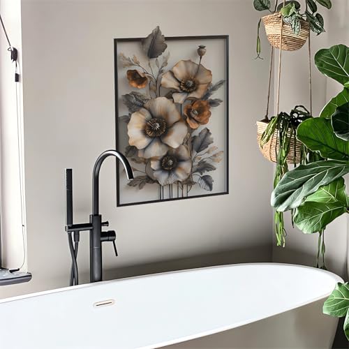 Poppy Fake Flower Wall Stickers, sacinora 3D Floral Art Wall Decals Removable Vinyl Peel and Stick for Living Room Bedroom Bathroom Sofa TV Background Home Decorations