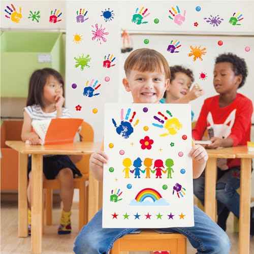 Classroom Wall Decals, 7 Sheets 86 PCS ? Handprints & Rainbow Quote ¡°The Future of the World is in This Room¡± ? Peel & Stick Removable Vinyl for Kids Room, Preschool, Daycare & Teacher Classroom Decor
