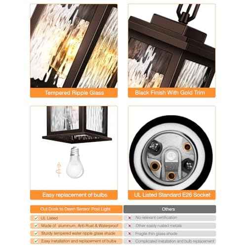 VIANlS Oil Rubbed Bronze Outdoor Pendant Light, 1 Pack Outdoor Chandelier for Porch, Hanging Outside Lights Lantern with Adjustable Chain, Anti-Rust ORB Porch Lights Exterior Ceiling Fixtures