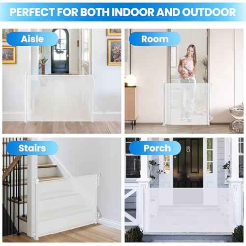Retractable Safety Baby Gate or Mesh Dog Gate,Durable Portable Mesh Retractable Gate,Easy to Use for Stairs, Doorways, Hallways, Indoor, Outdoor, 33.5" Tall, Extends to 55" Wide,White